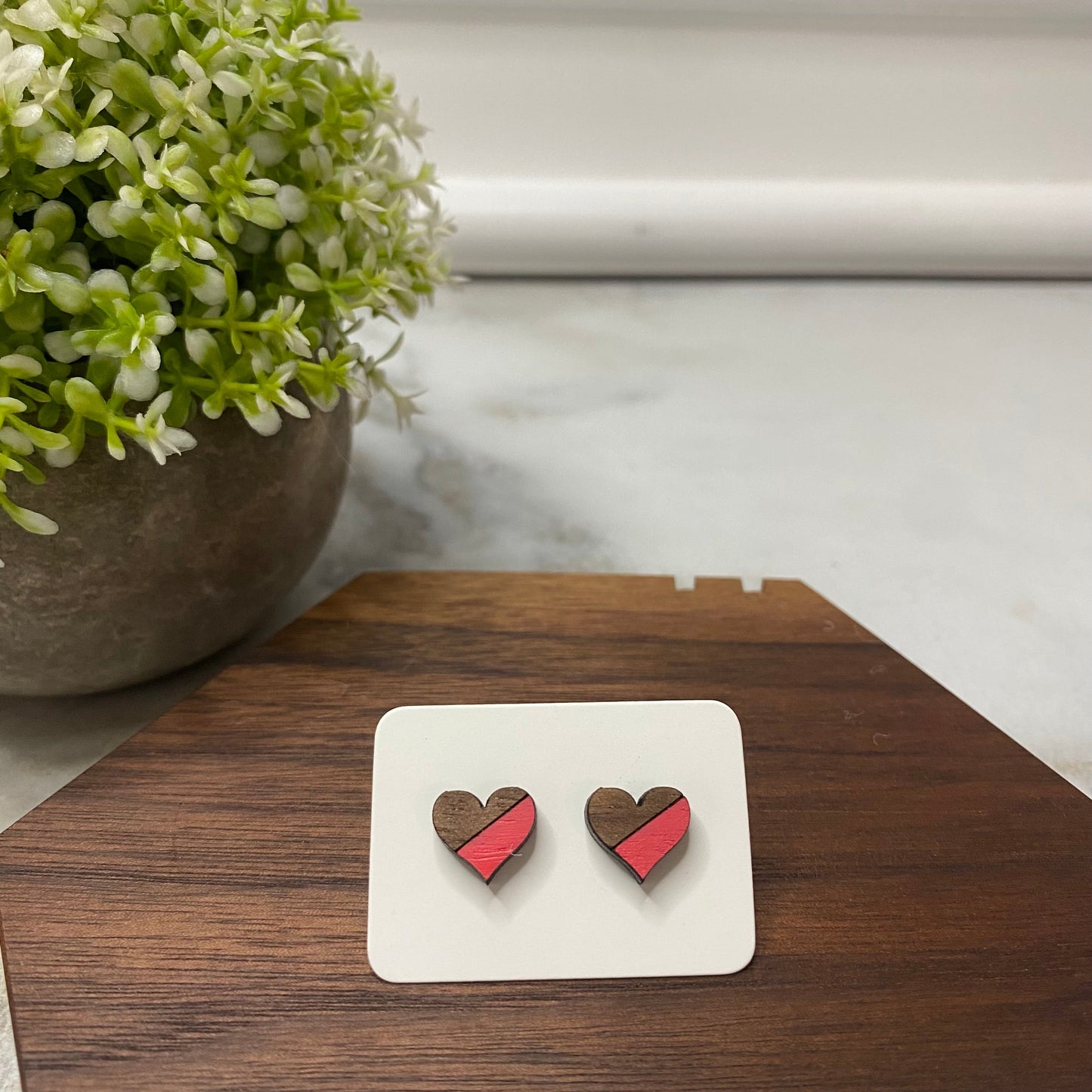 Wooden Stud Earrings - Heart