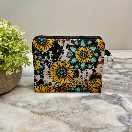 Card & Coin Pouch - Turquoise Sunflower