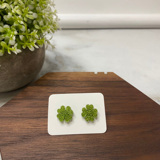 Wood + Acrylic Stud Earrings - Clover