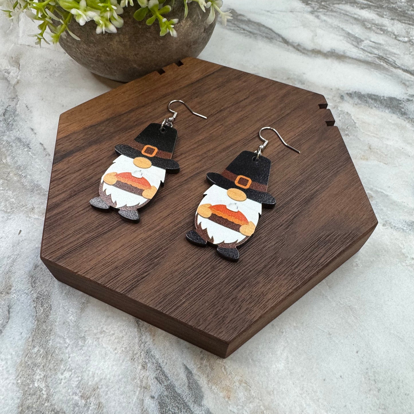 Wooden Dangle Earrings - Fall - Gnome Pie